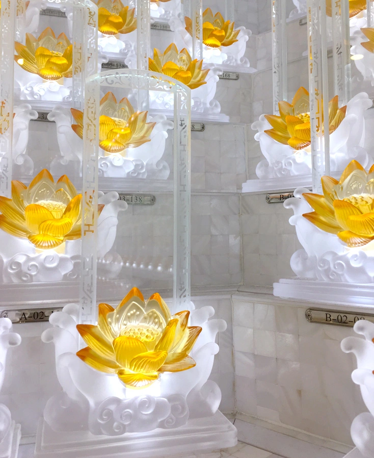 Crystal pedestals for Chinese at Nirvana Memorial Garden Singapore